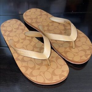 Coach Gold Sandals with Textured Footbed